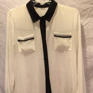 EUC Mine Sheer Ivory & Black Blouse, Size M
